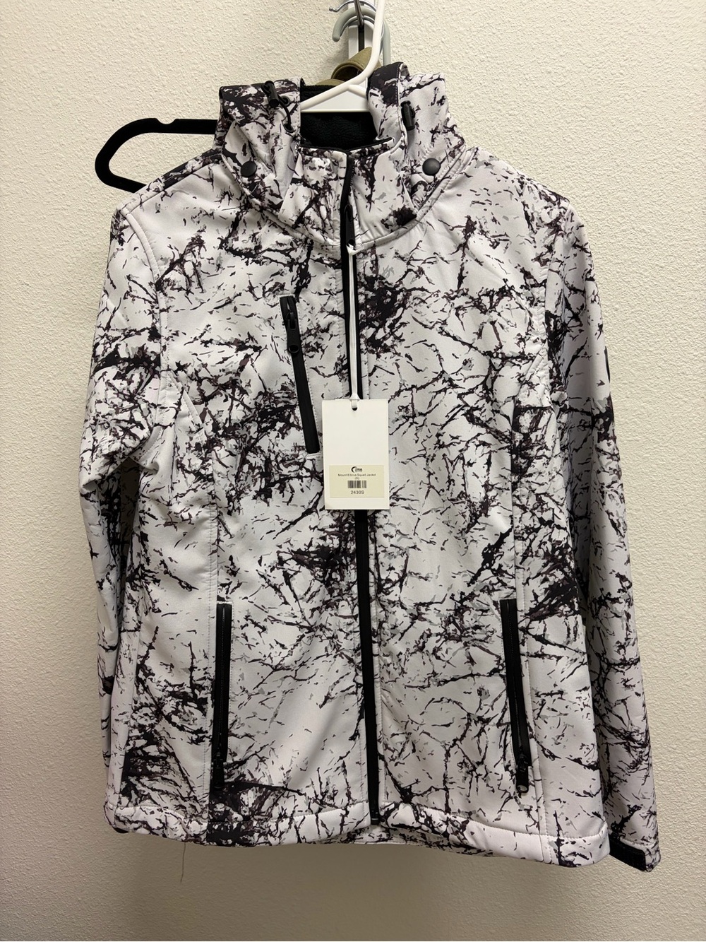 Women's Marble-Print winter Jacket - White/Black